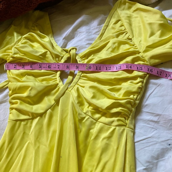 Vintage yellow keyhole jersey maxi disco dress S/M - Picture 9 of 12
